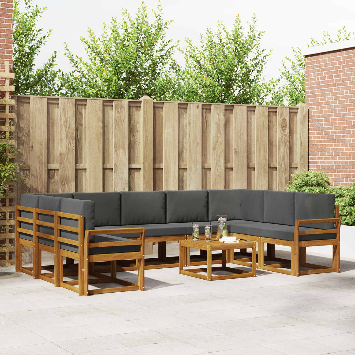 Outdoor Sofa Set with Cushion 10 pcs Natural and Anthracite