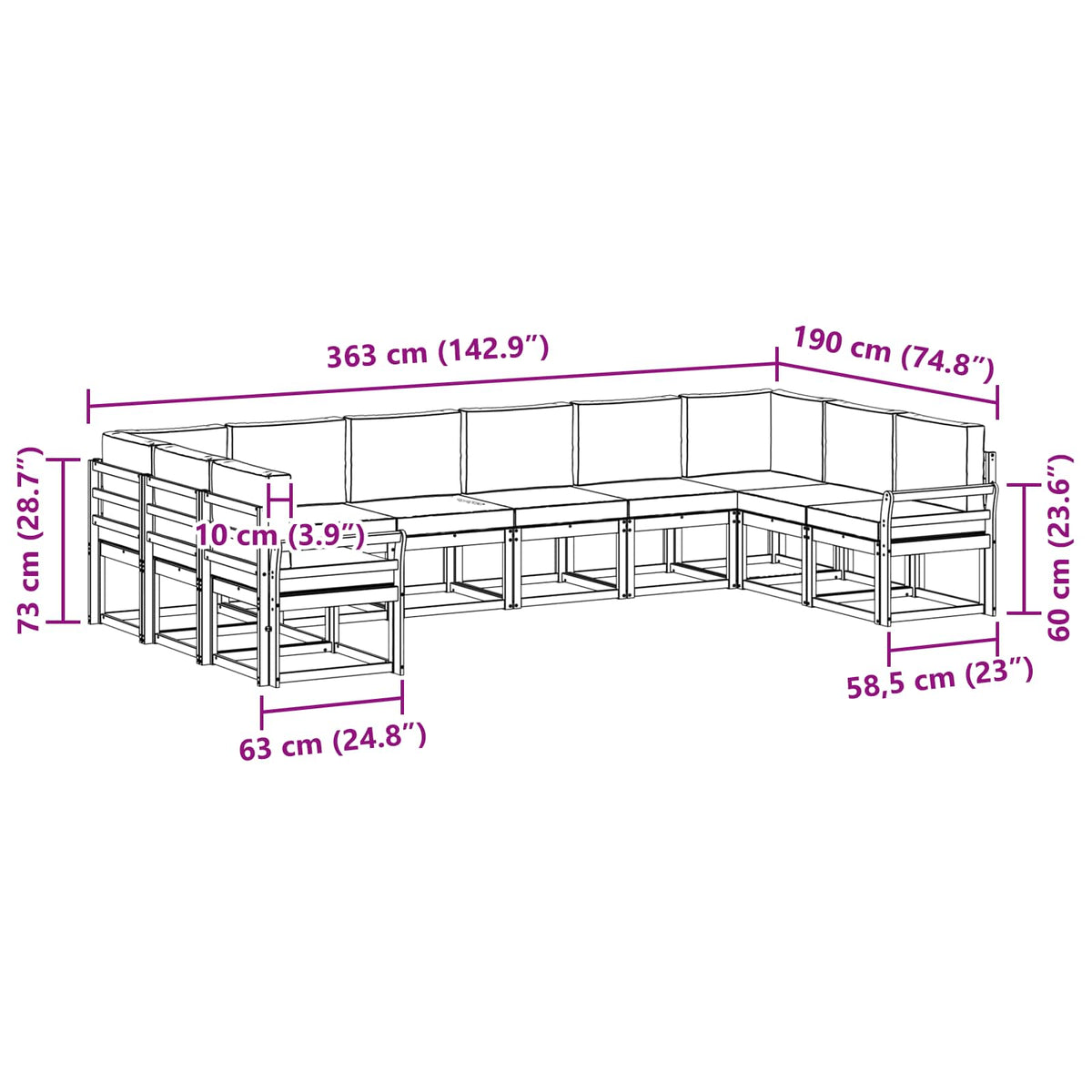 Outdoor Sofa Set with Cushion 10 pcs Natural and Anthracite
