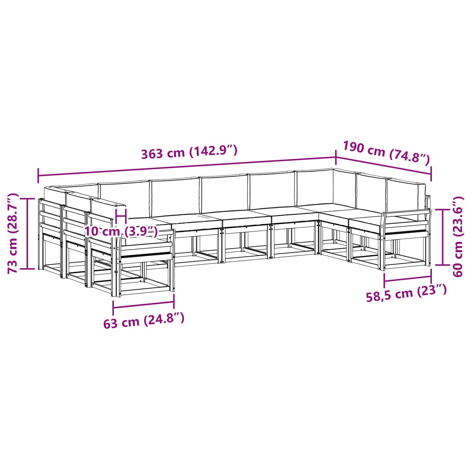 Outdoor Sofa Set with Cushion 10 pcs Natural and Anthracite