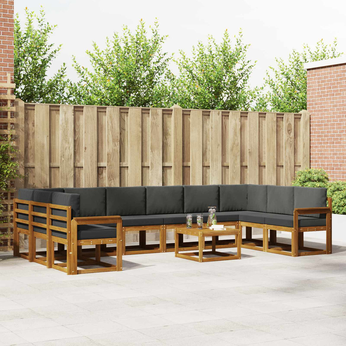 Outdoor Sofa Set with Cushion 11 pcs Natural and Anthracite