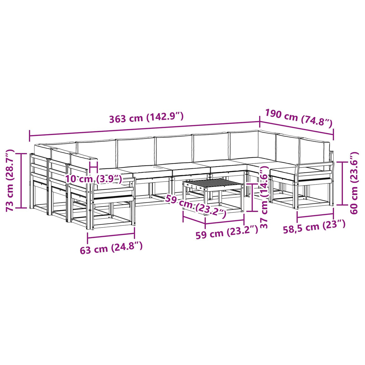 Outdoor Sofa Set with Cushion 11 pcs Natural and Anthracite
