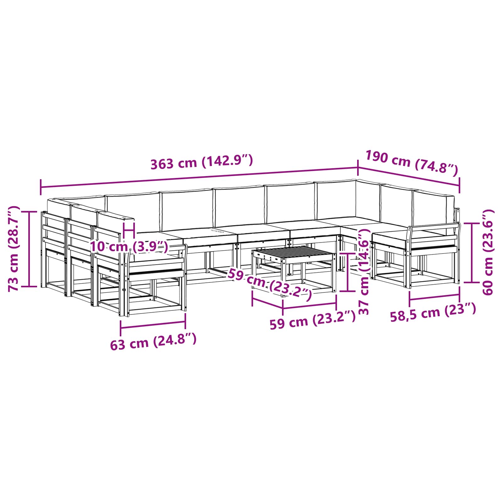 Outdoor Sofa Set with Cushion 11 pcs Natural and Anthracite