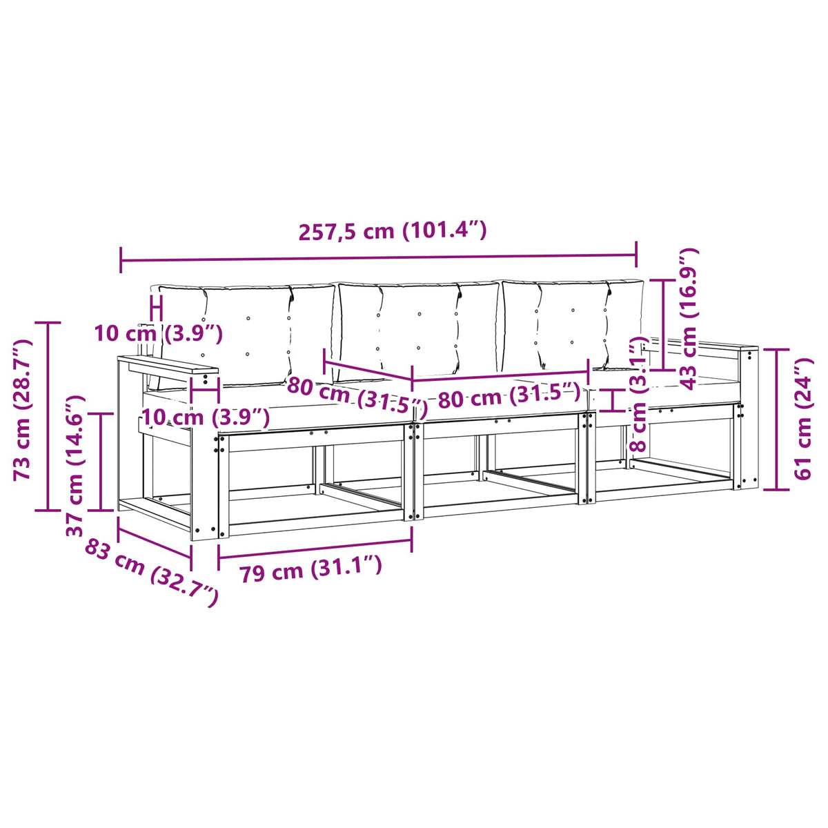 Outdoor Sofa Set with Cushion 3 pcs Natural and Anthracite
