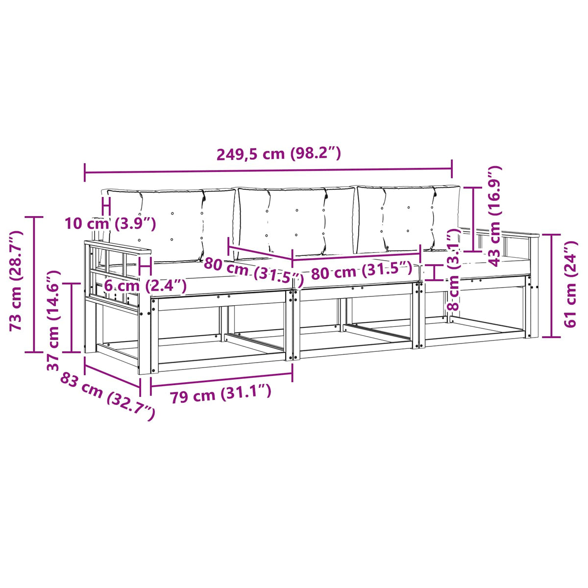 Outdoor Sofa Set with Cushion 3 pcs Natural and Anthracite