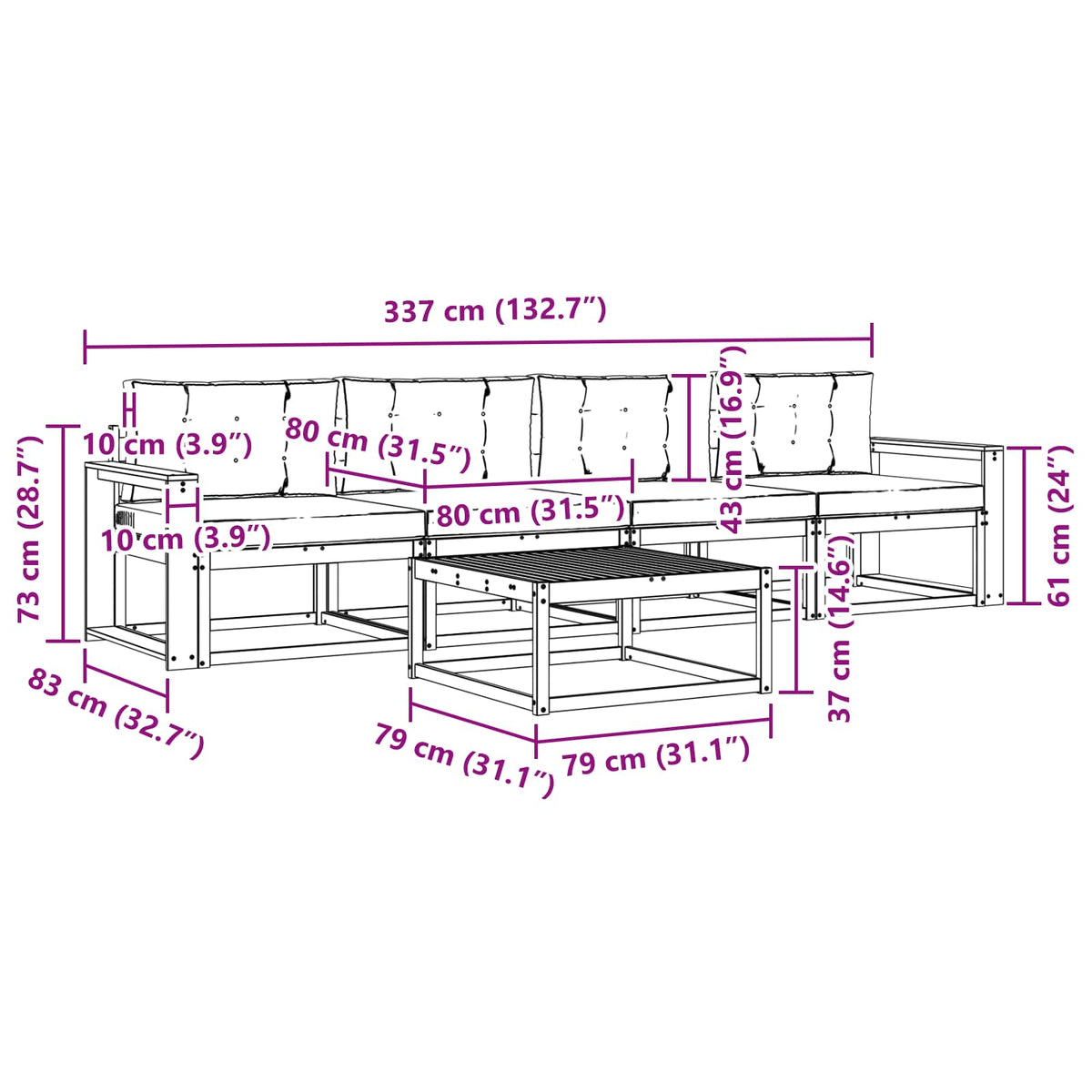 Outdoor Sofa Set with Cushion 5 pcs Natural and Anthracite