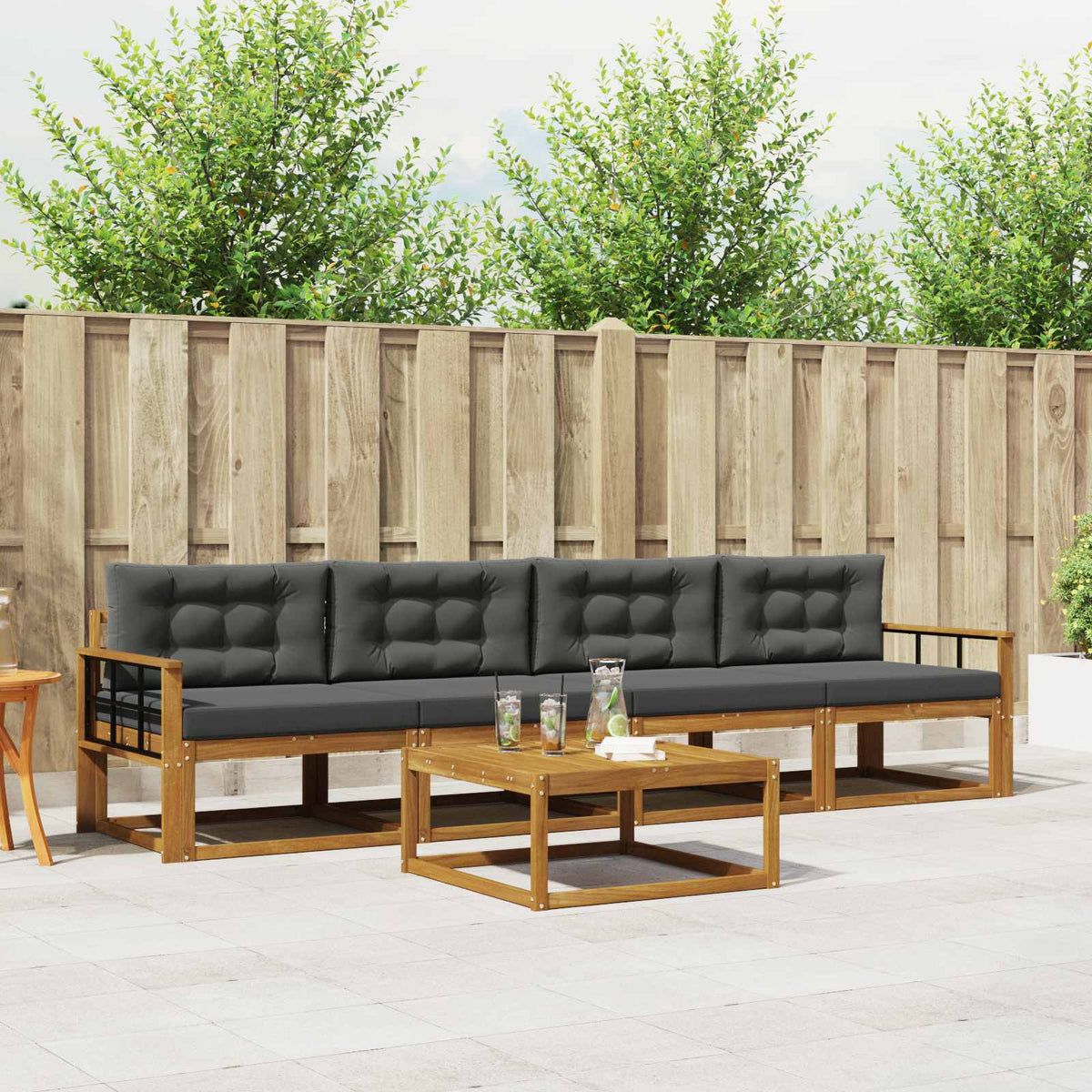 Outdoor Sofa Set with Cushion 5 pcs Natural and Anthracite