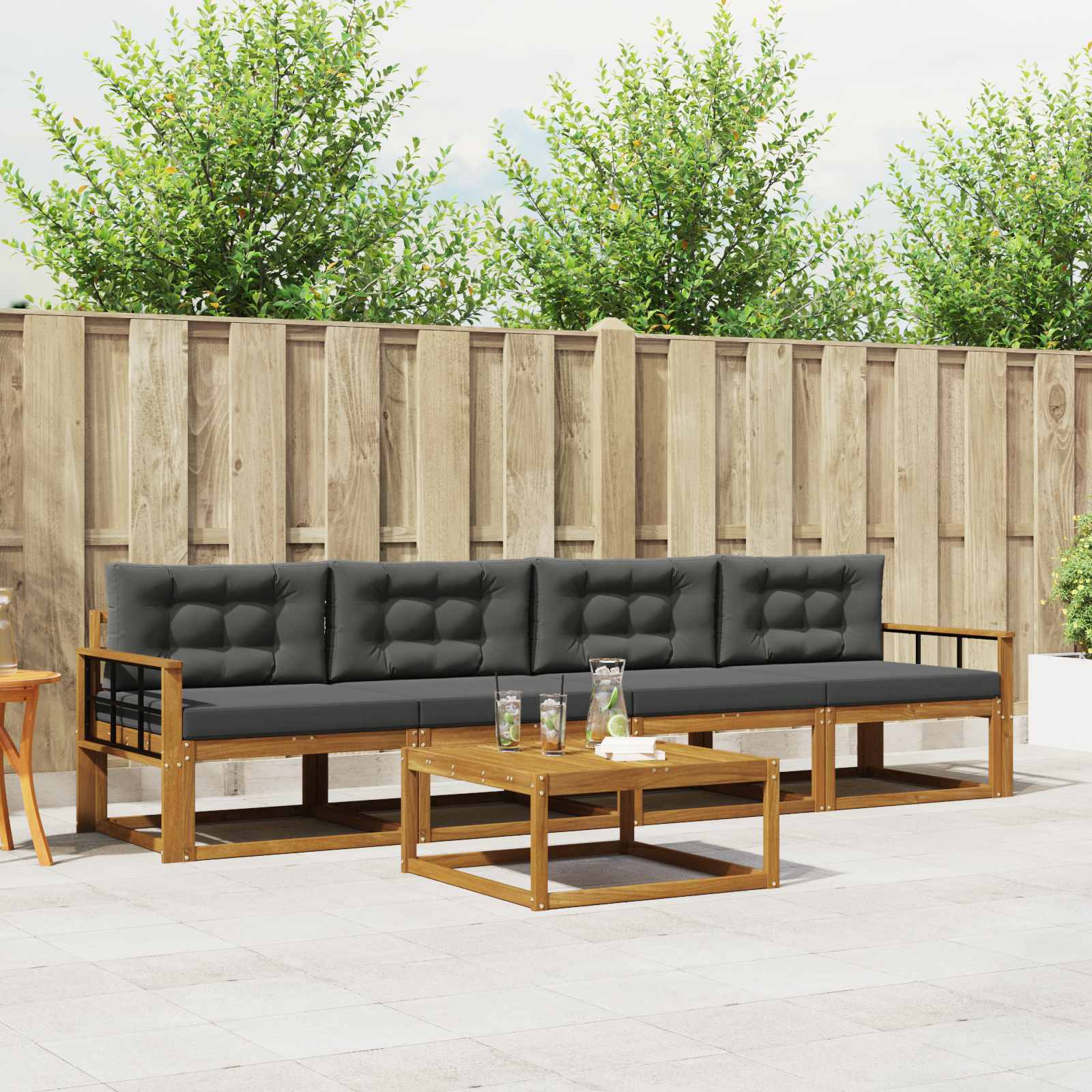 Outdoor Sofa Set with Cushion 5 pcs Natural and Anthracite