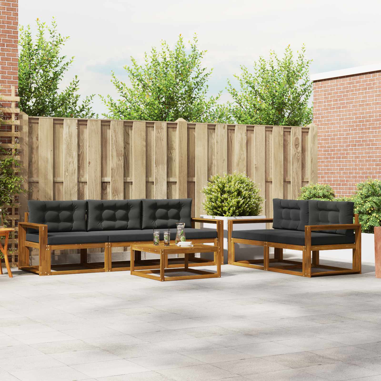 Outdoor Sofa Set with Cushion 6 pcs Natural and Anthracite
