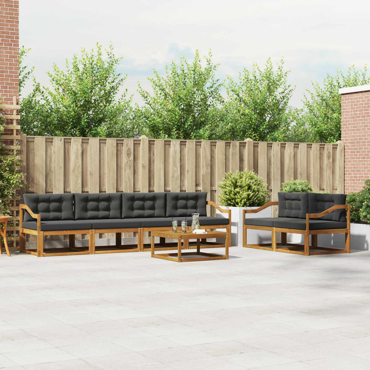 Outdoor Sofa Set with Cushion 7 pcs Natural and Anthracite