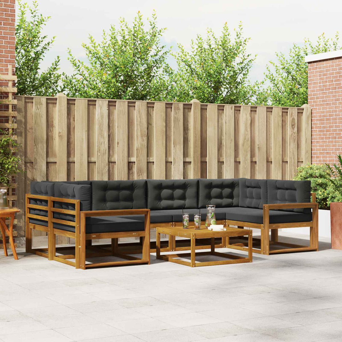 Outdoor Sofa Set with Cushion 7 pcs Natural and Anthracite
