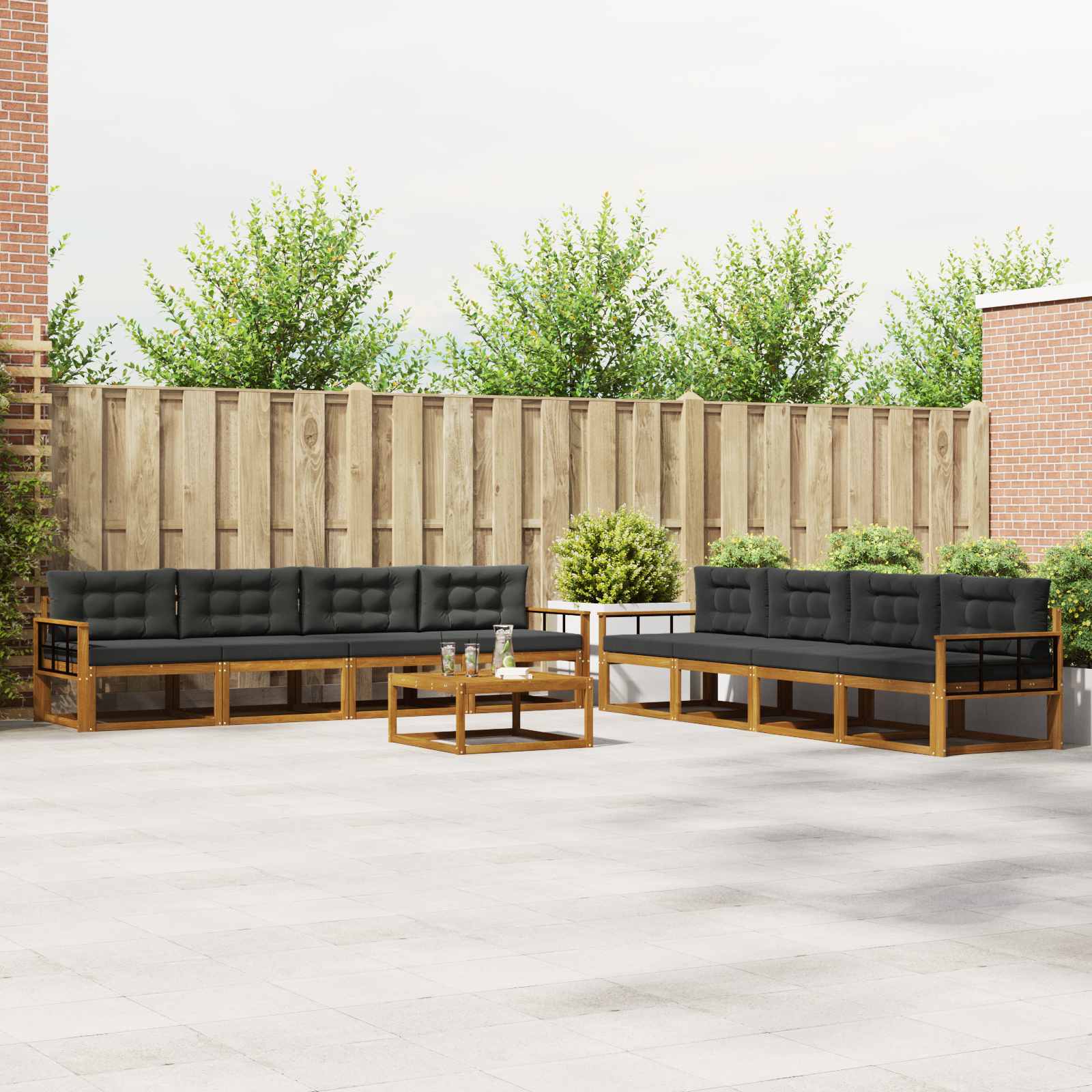 Outdoor Sofa Set with Cushion 9 pcs Natural and Anthracite