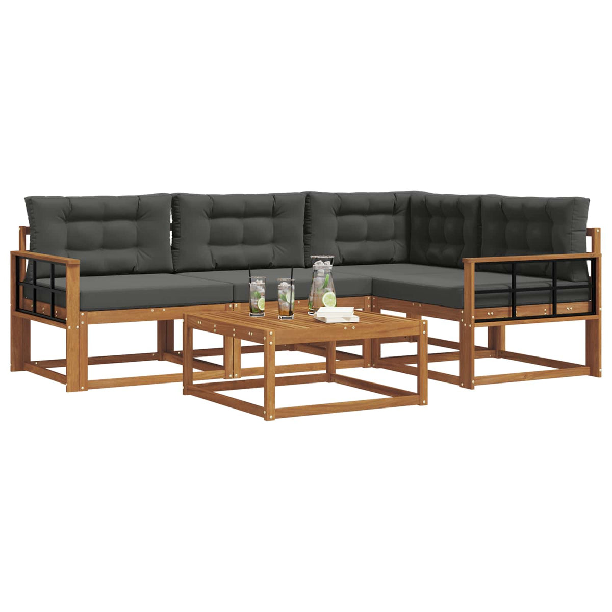 Outdoor Sofa Set with Cushion 5 pcs Natural and Anthracite