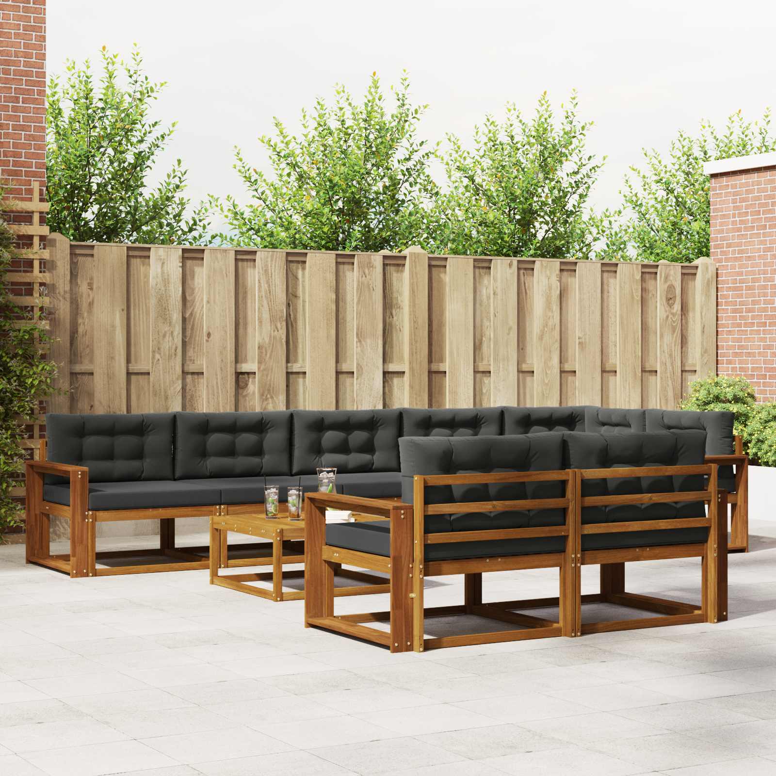 Outdoor Sofa Set with Cushion 9 pcs Natural and Anthracite