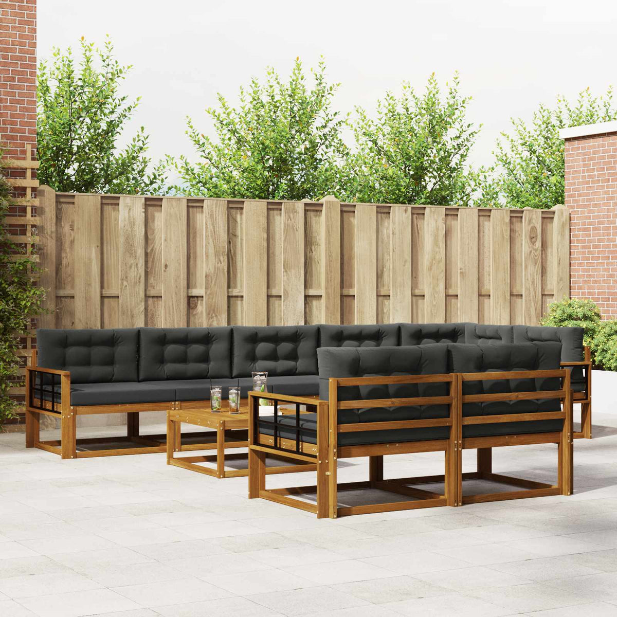 Outdoor Sofa Set with Cushion 9 pcs Natural and Anthracite