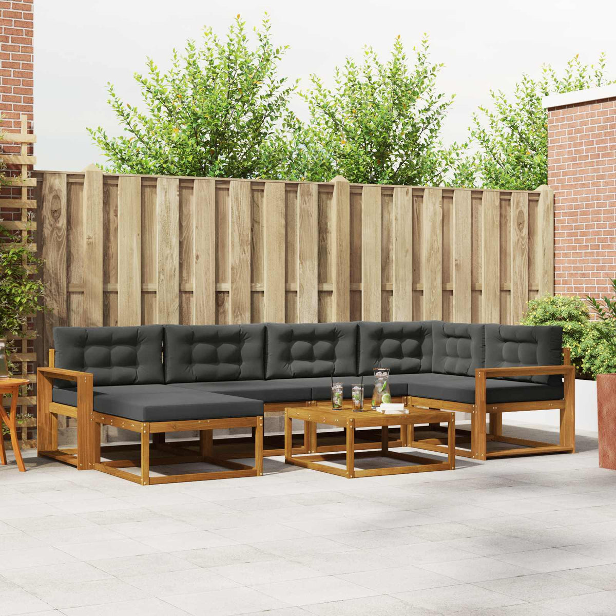 Outdoor Sofa Set with Cushion 7 pcs Natural and Anthracite