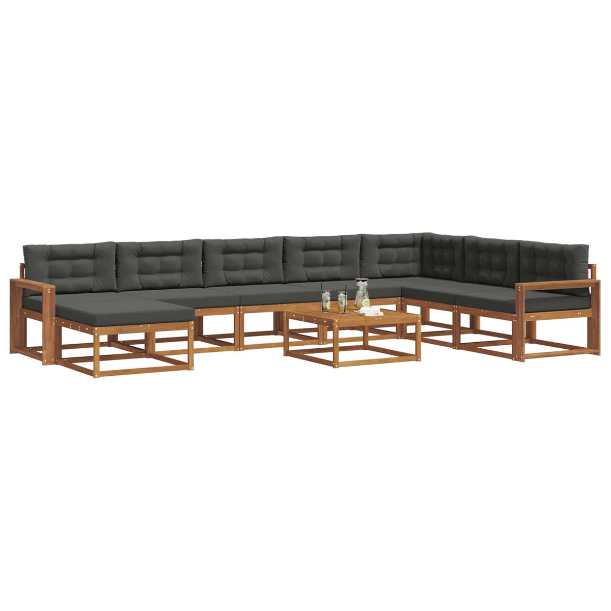 Outdoor Sofa Set with Cushion 9 pcs Natural and Anthracite