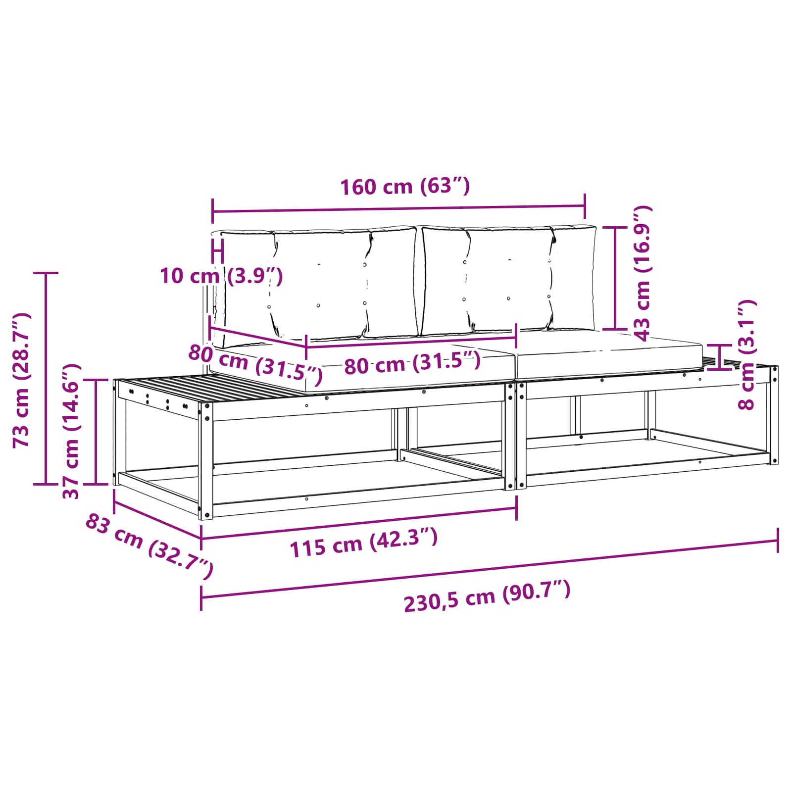 Outdoor Sofa Set with Cushion Natural and Anthracite