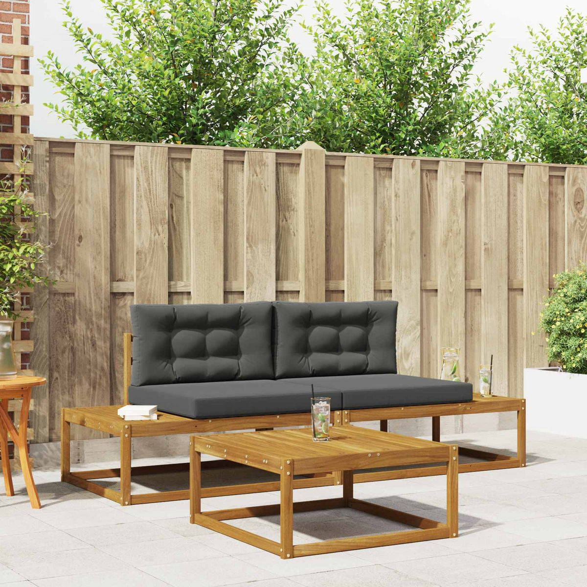 Outdoor Sofa Set with Cushion Natural and Anthracite