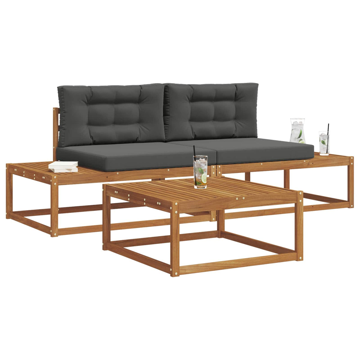 Outdoor Sofa Set with Cushion Natural and Anthracite