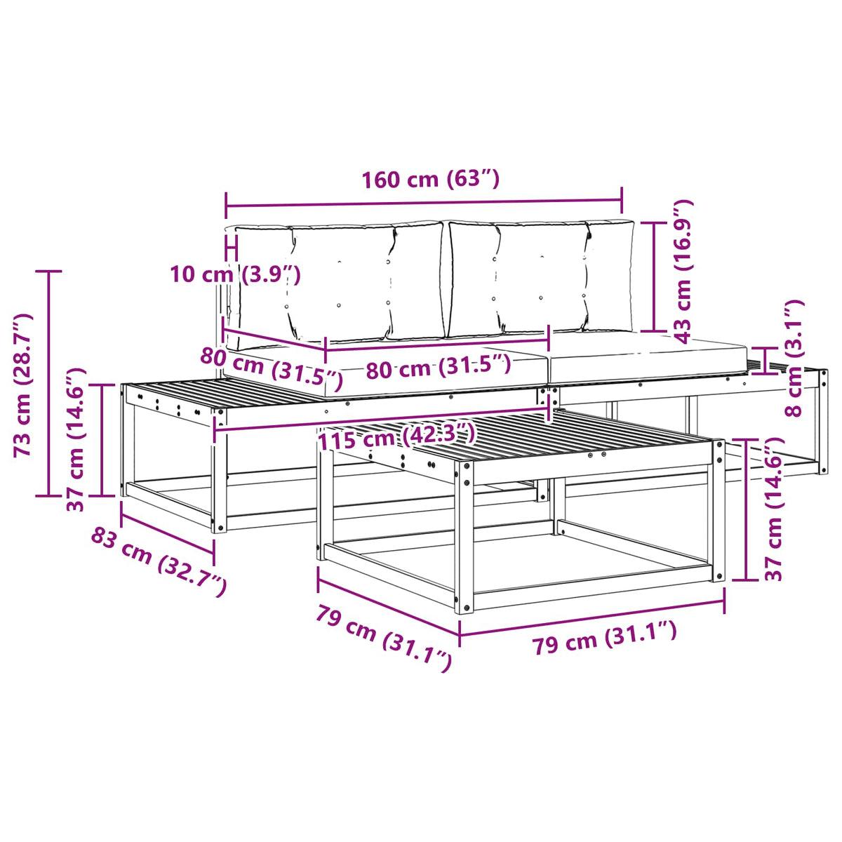 Outdoor Sofa Set with Cushion Natural and Anthracite