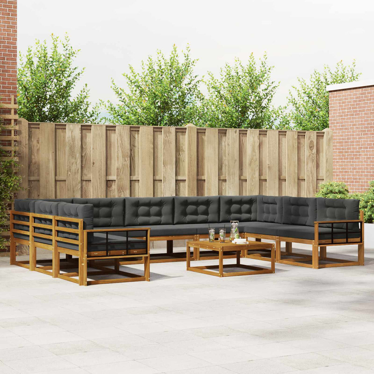 Outdoor Sofa Set with Cushion 10 pcs Natural and Anthracite