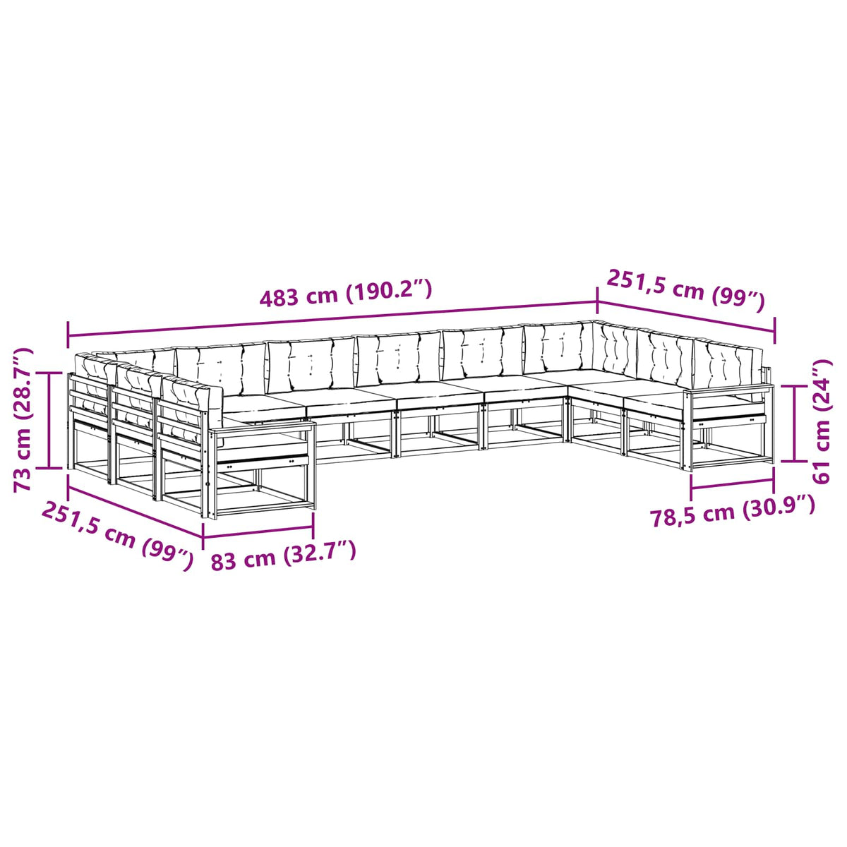 Outdoor Sofa Set with Cushion 10 pcs Natural and Anthracite