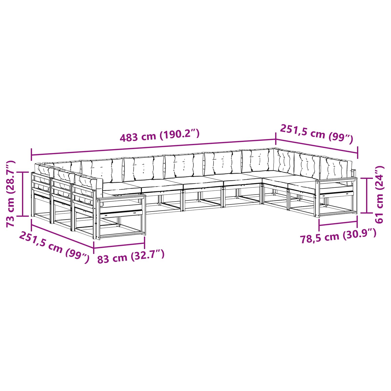 Outdoor Sofa Set with Cushion 10 pcs Natural and Anthracite