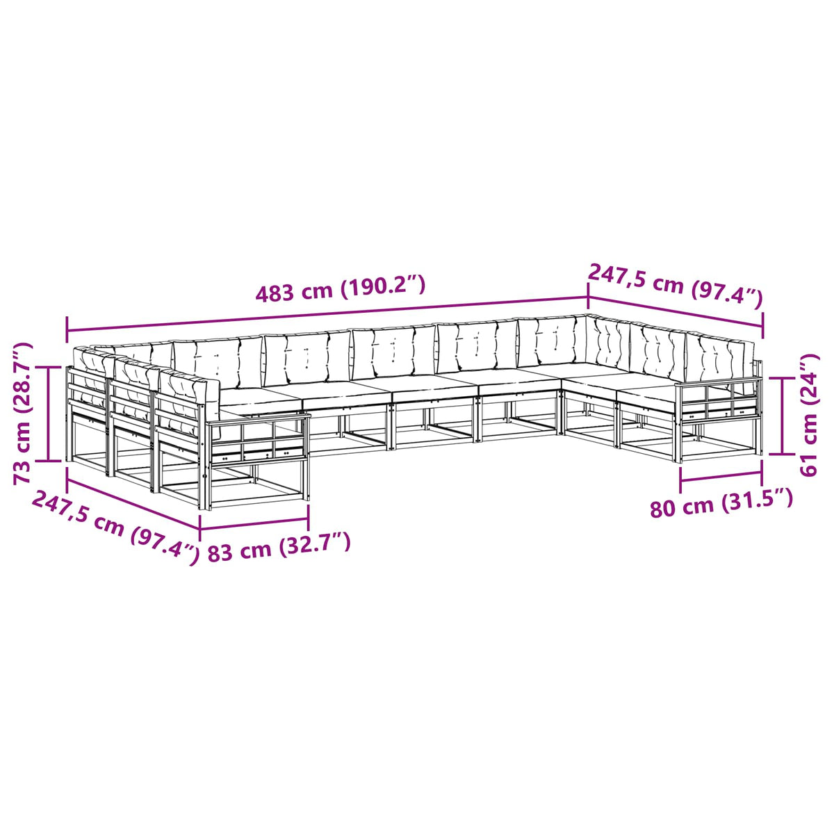 Outdoor Sofa Set with Cushion 10 pcs Natural and Anthracite