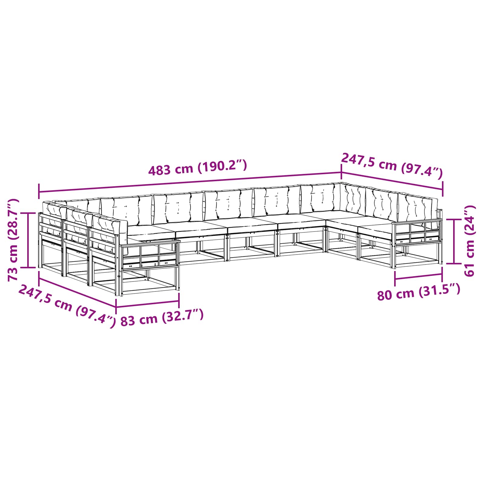 Outdoor Sofa Set with Cushion 10 pcs Natural and Anthracite