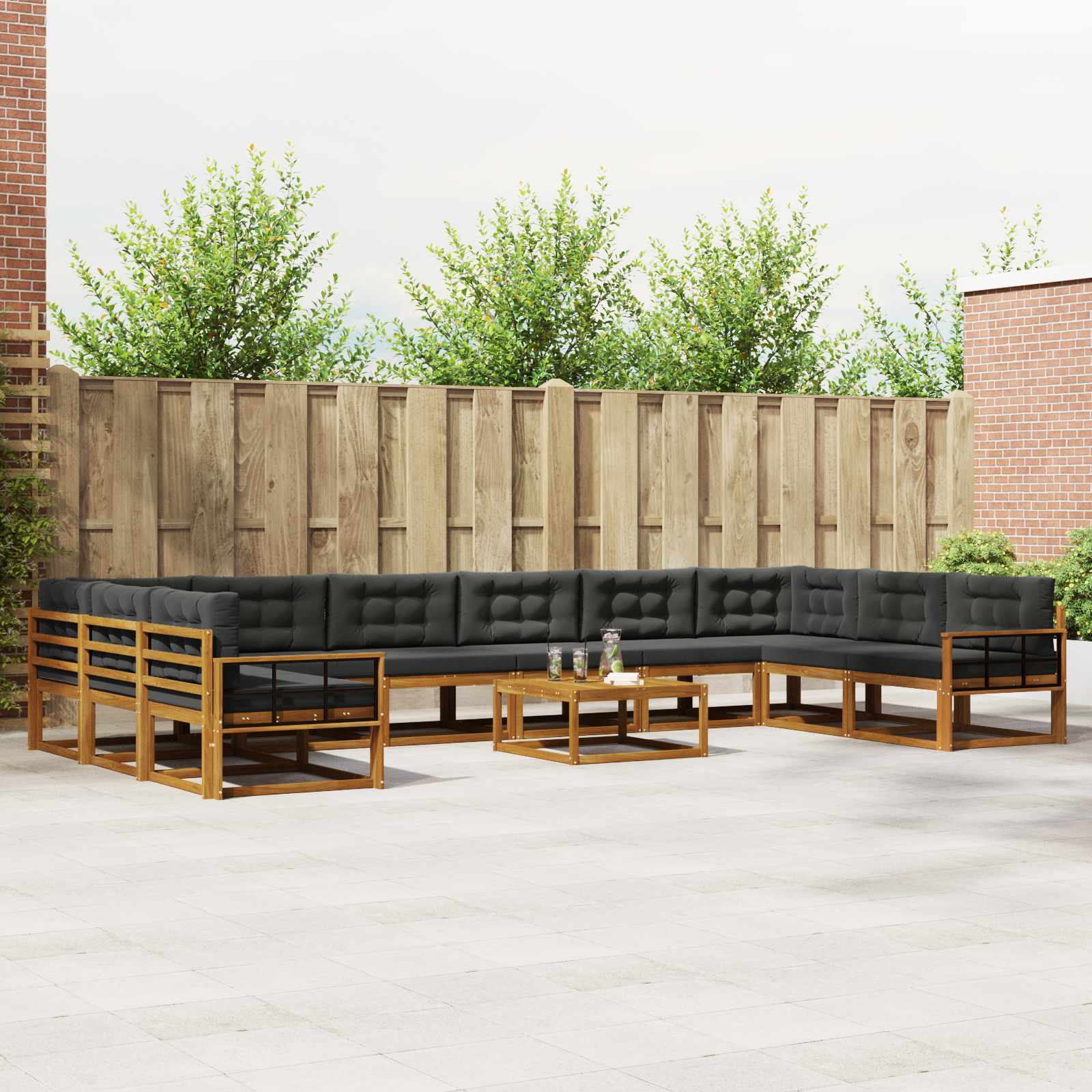 Outdoor Sofa Set with Cushion 11 pcs Natural and Anthracite