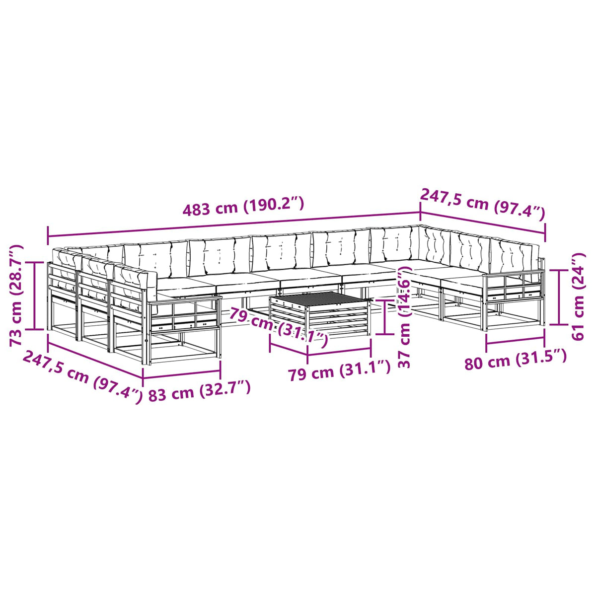 Outdoor Sofa Set with Cushion 11 pcs Natural and Anthracite