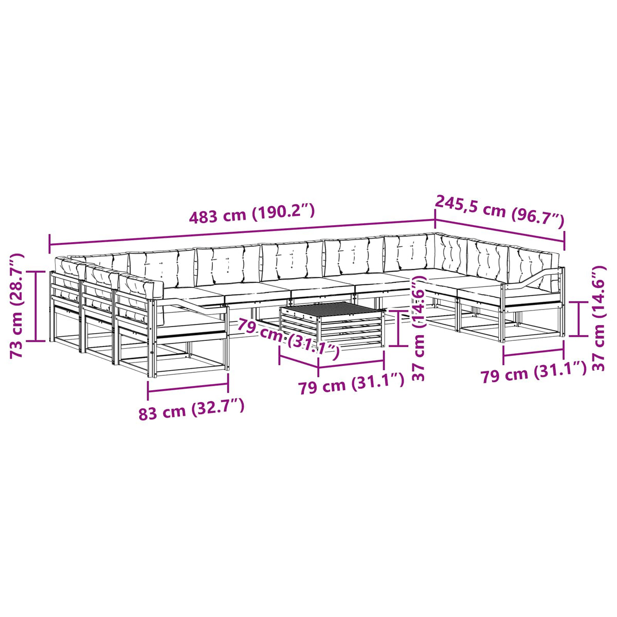Outdoor Sofa Set with Cushion 11 pcs Natural and Anthracite
