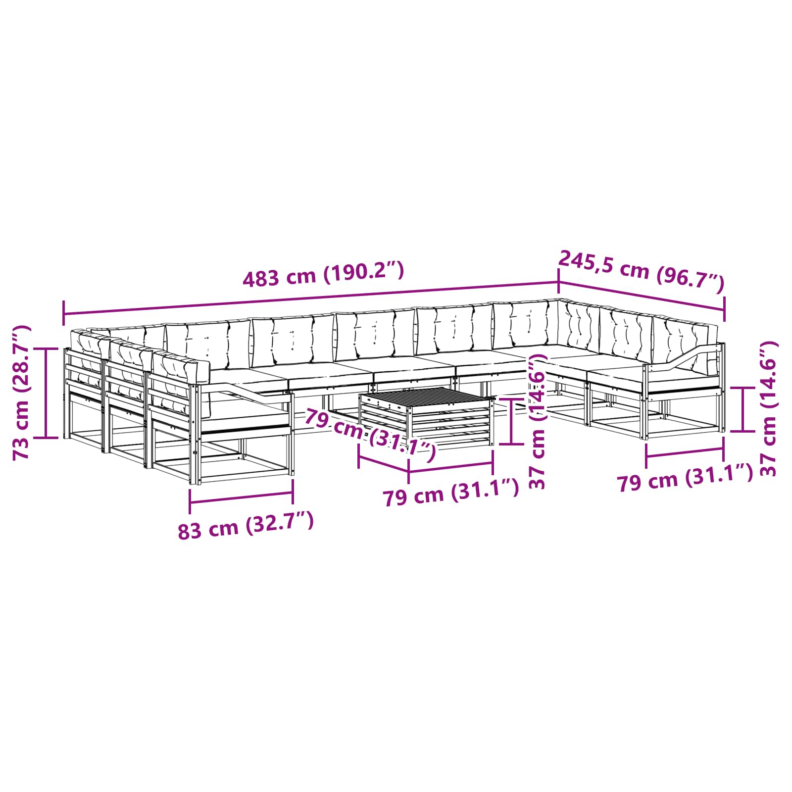 Outdoor Sofa Set with Cushion 11 pcs Natural and Anthracite