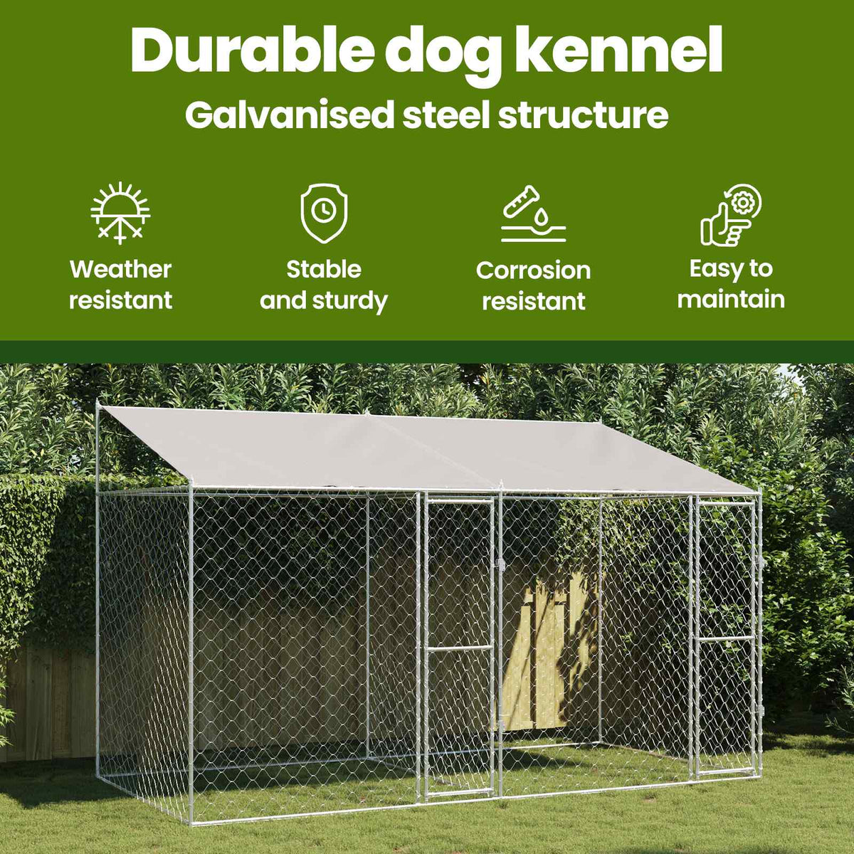 Dog Cage with Roof Silver 400 x 200 x 256 cm Steel and PE
