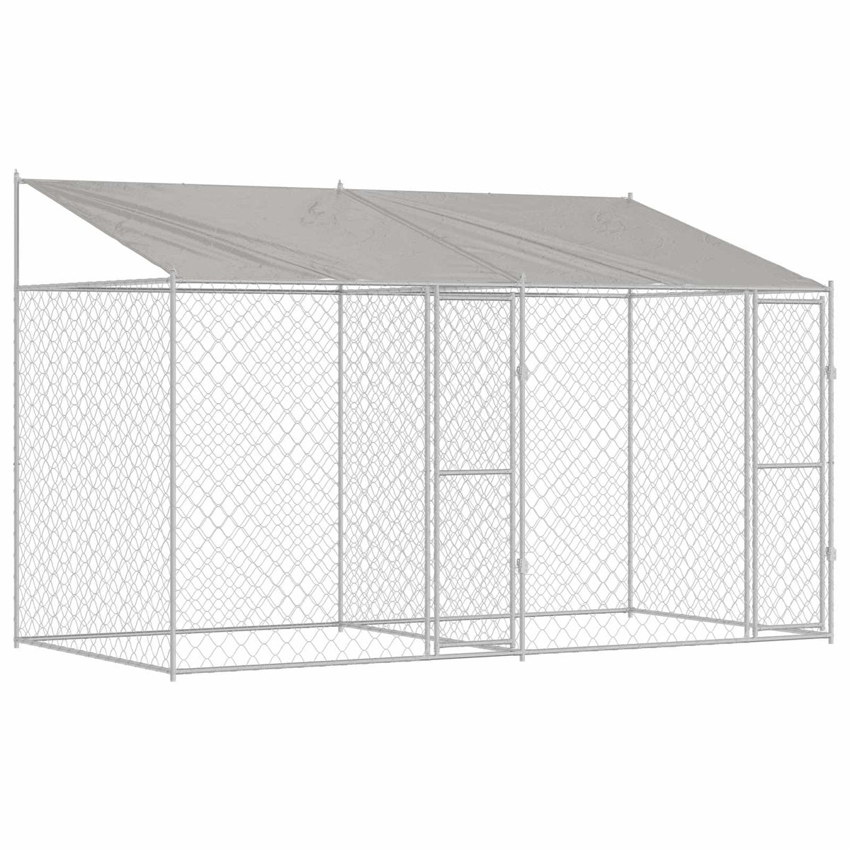 Dog Cage with Roof Silver 400 x 200 x 256 cm Steel and PE