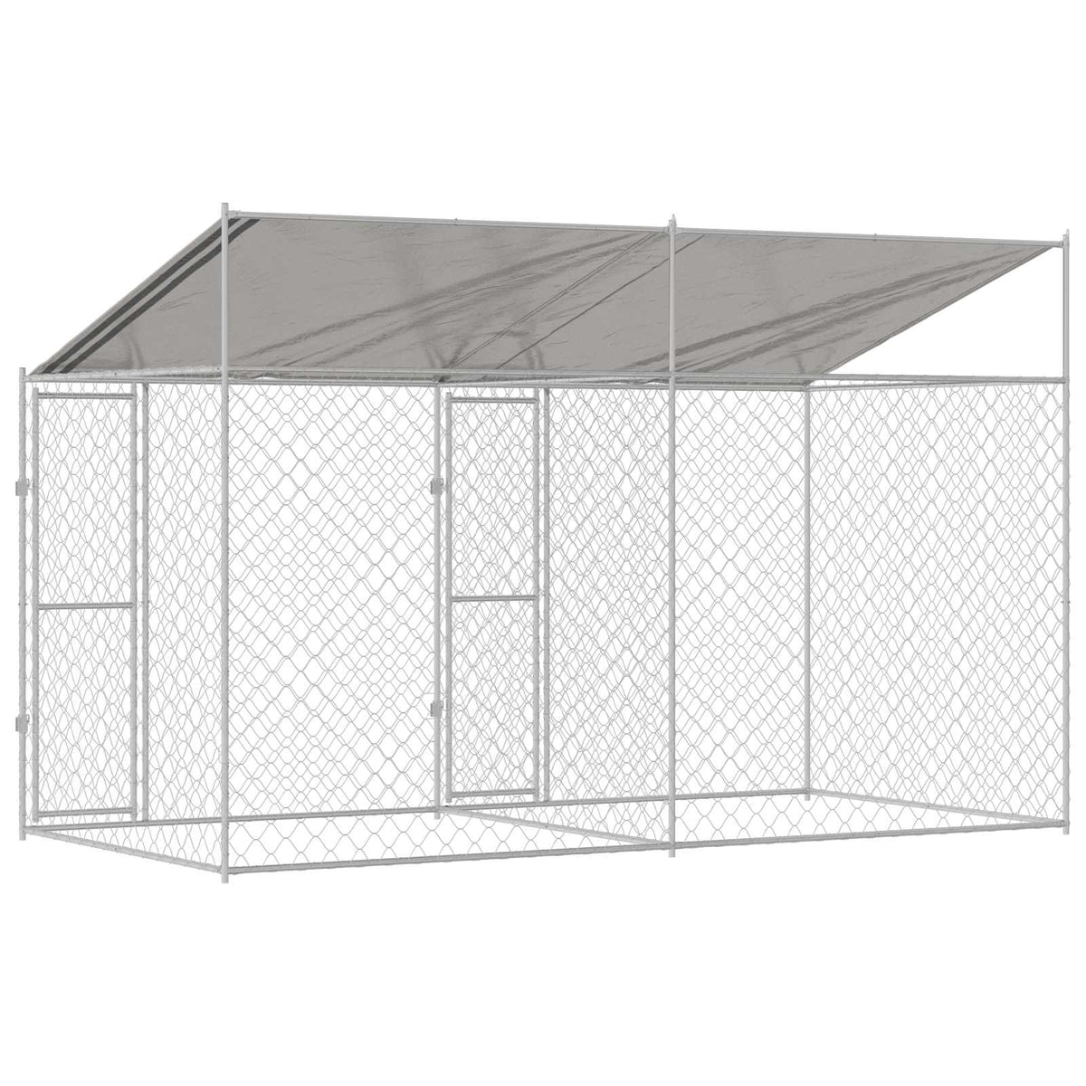 Dog Cage with Roof Silver 400 x 200 x 256 cm Steel and PE