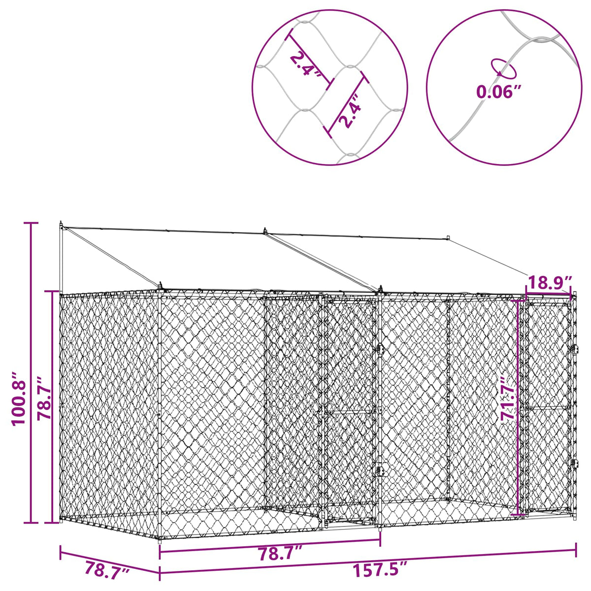Dog Cage with Roof Silver 400 x 200 x 256 cm Steel and PE
