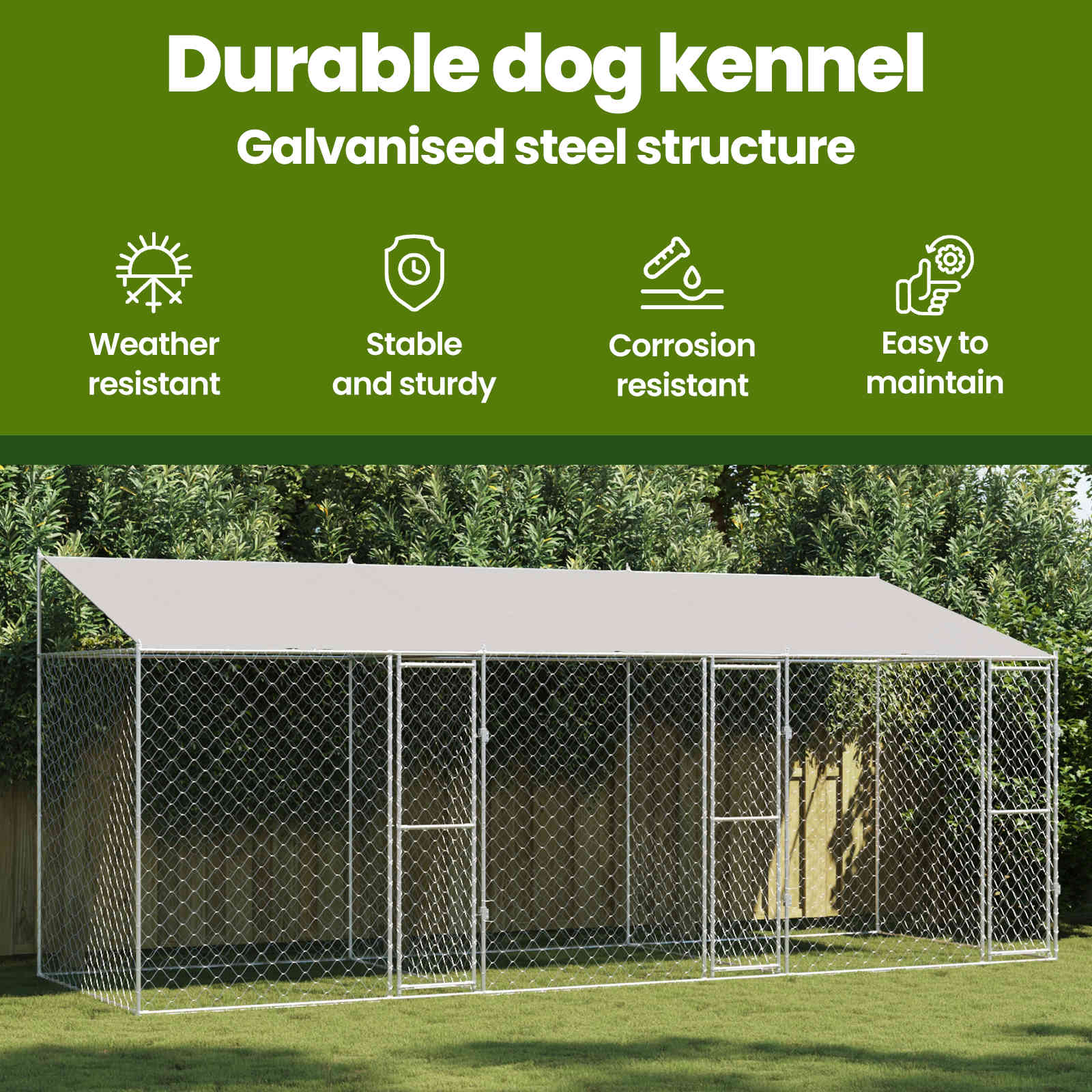 Dog Cage with Roof Silver 600 x 200 x 256 cm Steel and PE