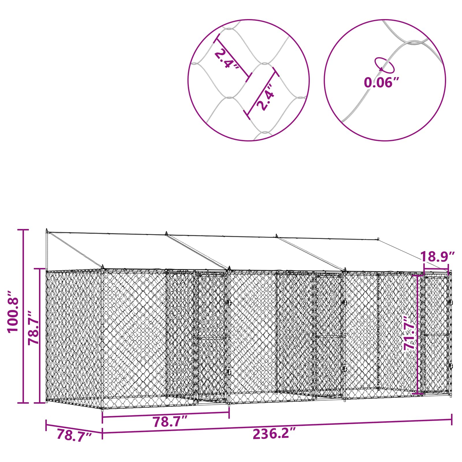 Dog Cage with Roof Silver 600 x 200 x 256 cm Steel and PE