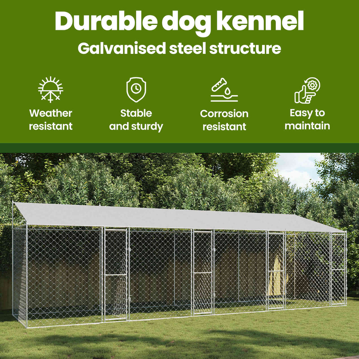Dog Cage with Roof Silver 800 x 200 x 256 cm Steel and PE