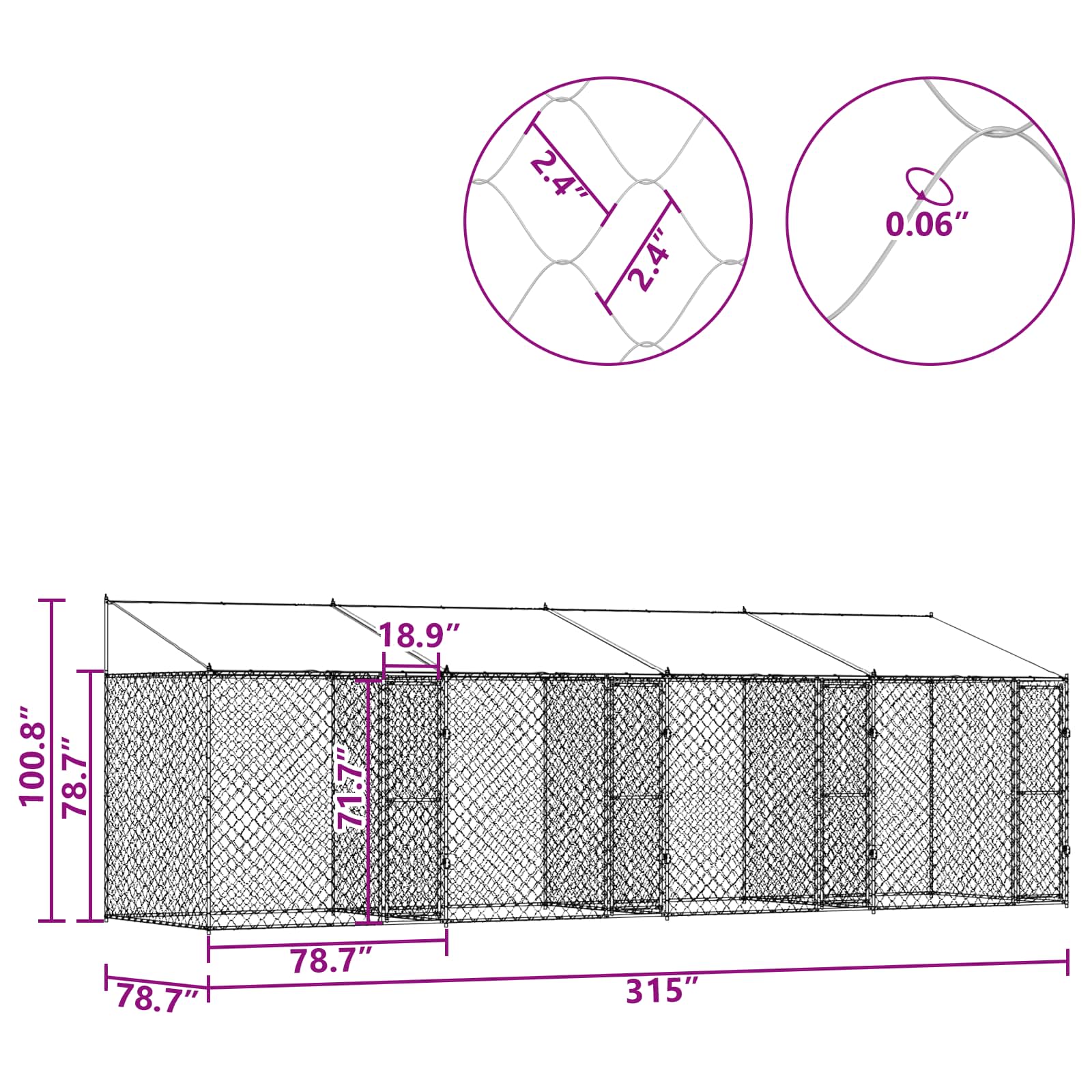 Dog Cage with Roof Silver 800 x 200 x 256 cm Steel and PE