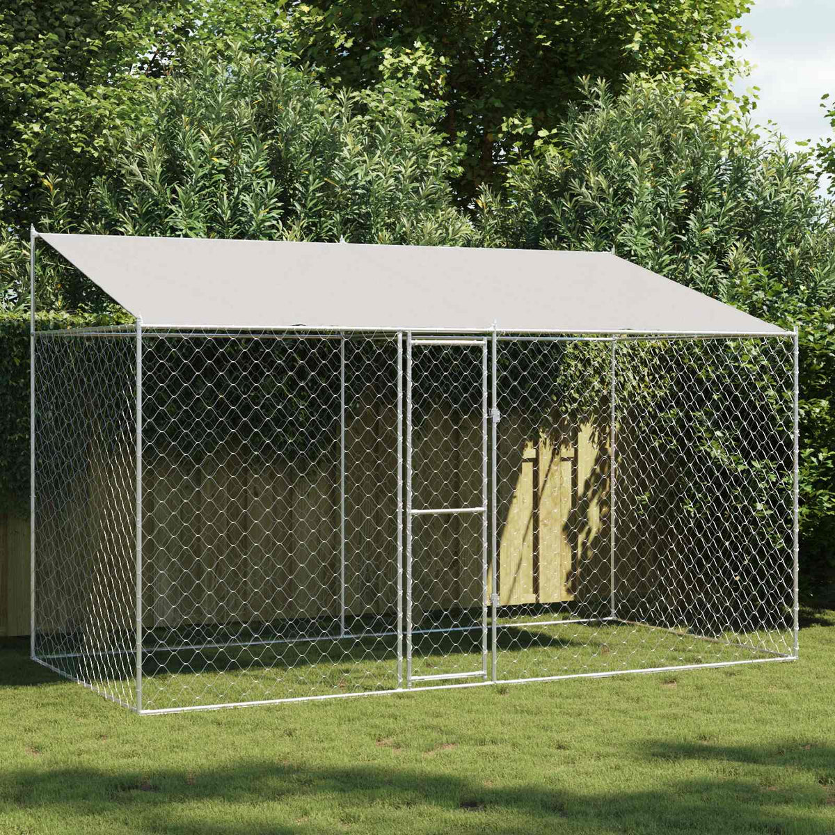 Dog Cage with Roof Silver 400 x 200 x 256 cm Steel and PE
