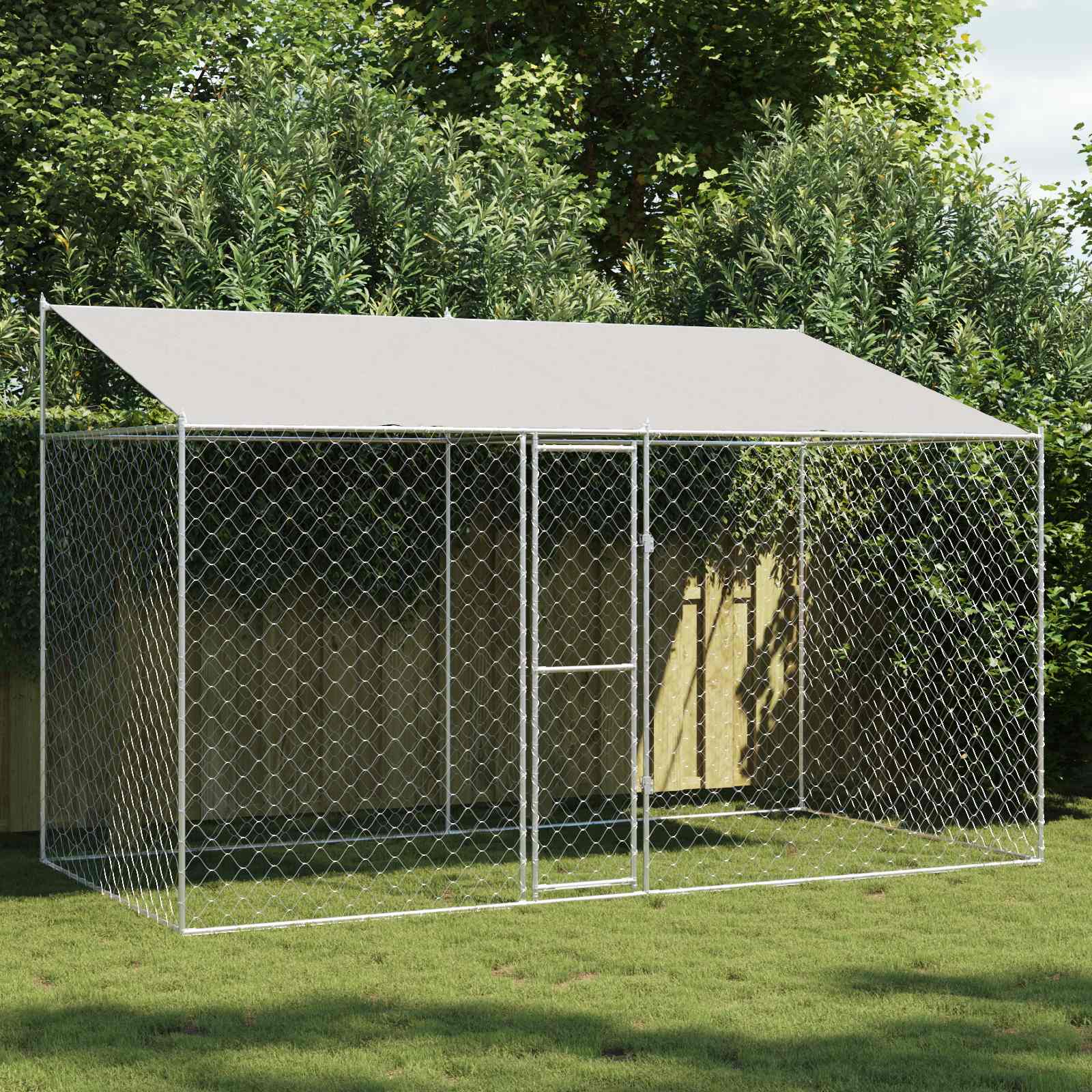 Dog Cage with Roof Silver 400 x 200 x 256 cm Steel and PE