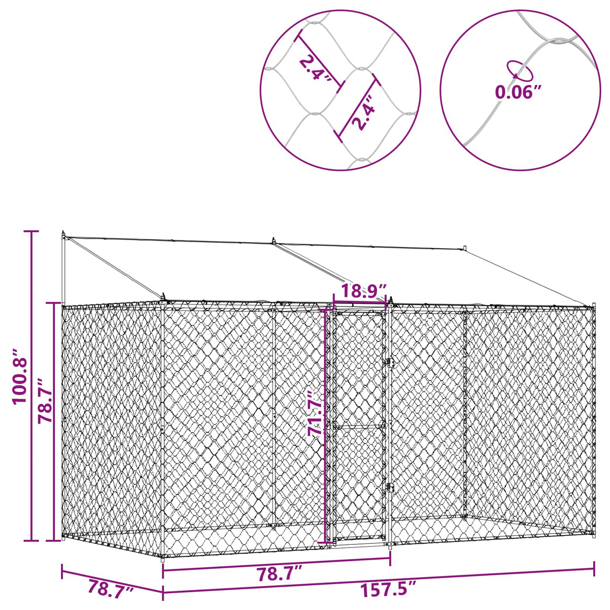 Dog Cage with Roof Silver 400 x 200 x 256 cm Steel and PE