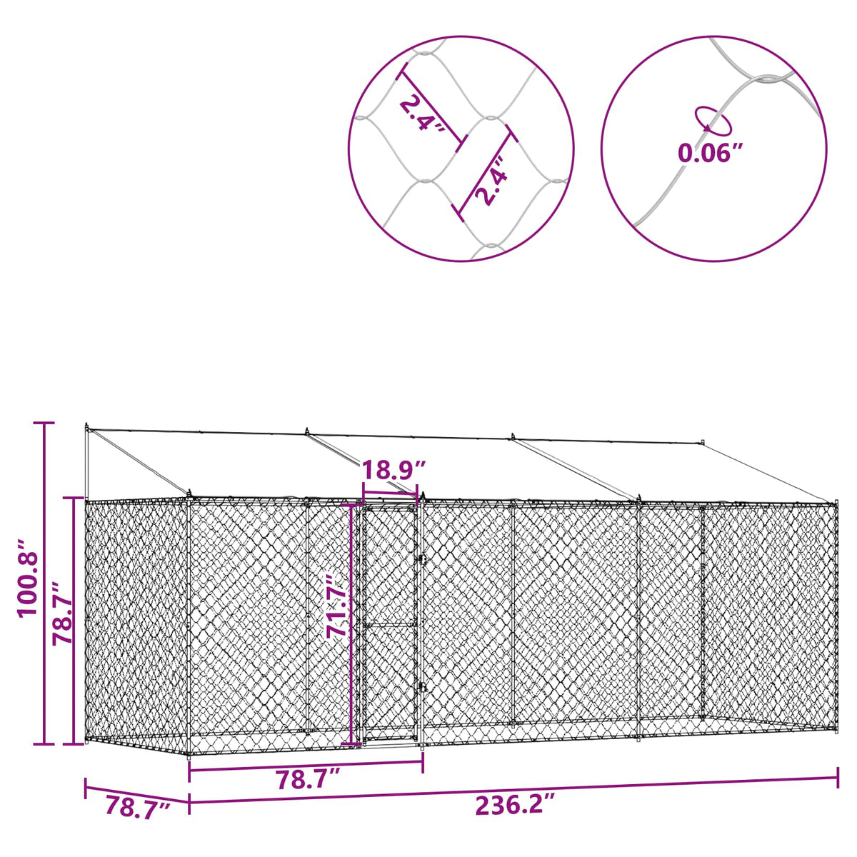 Dog Cage with Roof Silver 600 x 200 x 256 cm Steel and PE