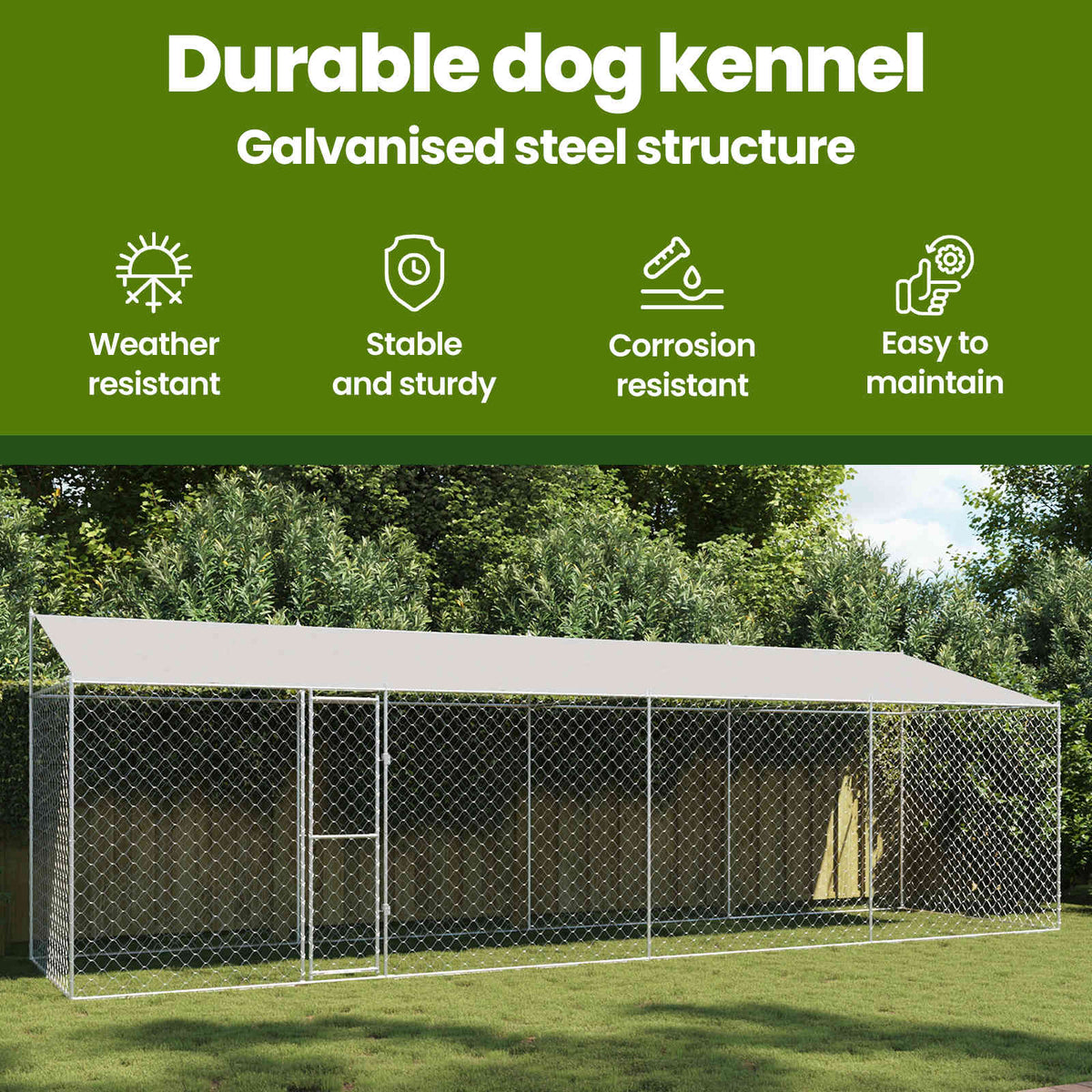 Dog Cage with Roof Silver 800 x 200 x 256 cm Steel and PE