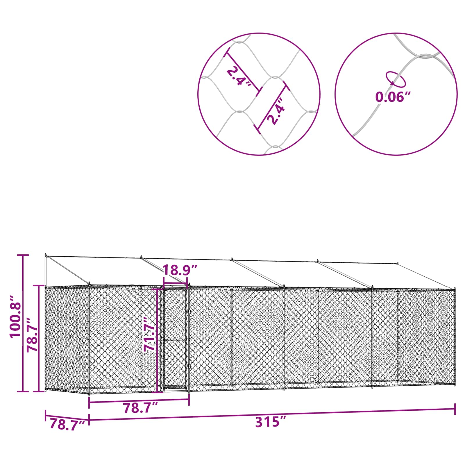 Dog Cage with Roof Silver 800 x 200 x 256 cm Steel and PE