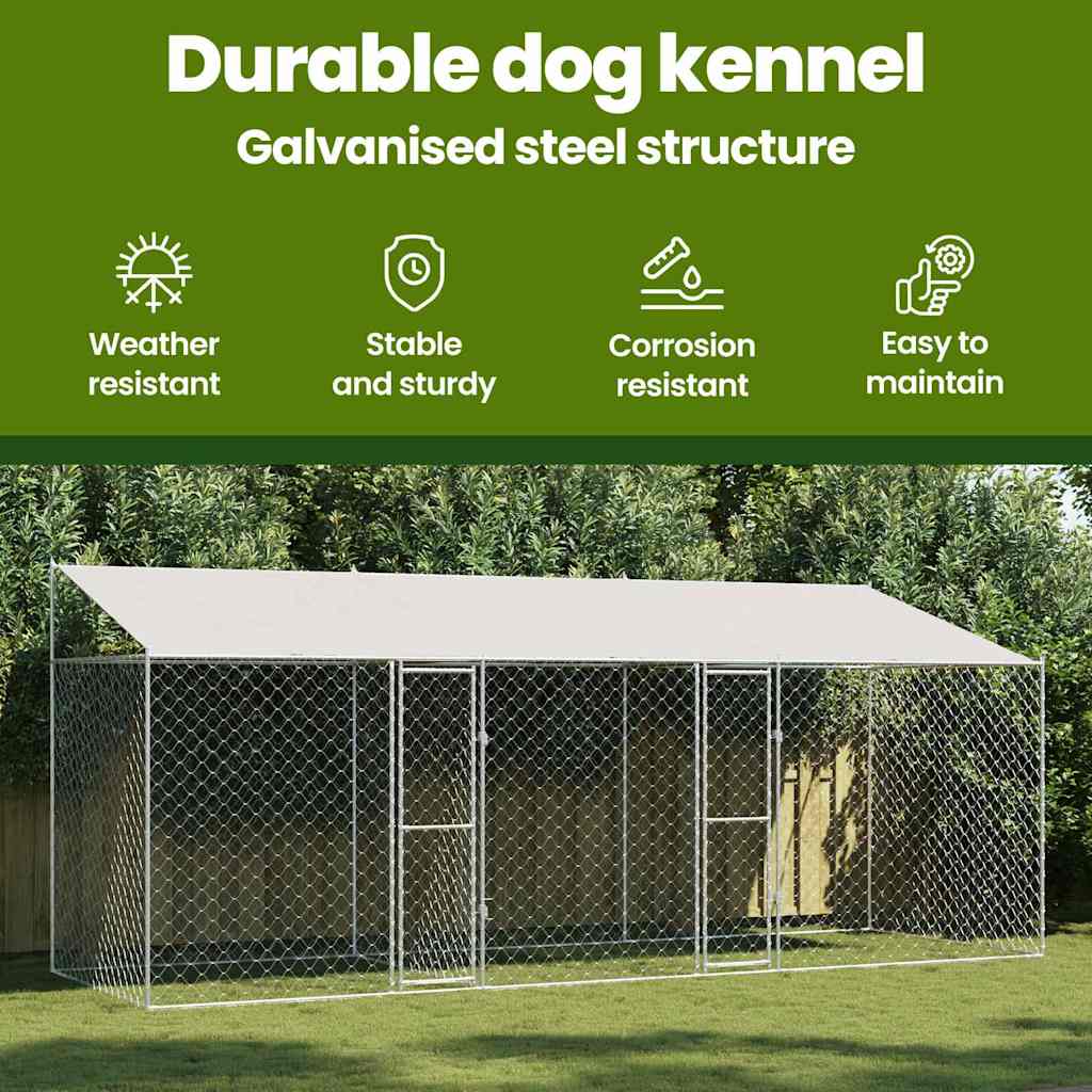 Dog Cage with Roof Silver 600 x 200 x 256 cm Steel and PE
