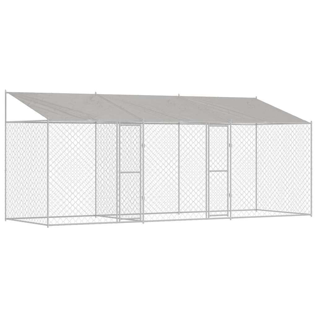 Dog Cage with Roof Silver 600 x 200 x 256 cm Steel and PE
