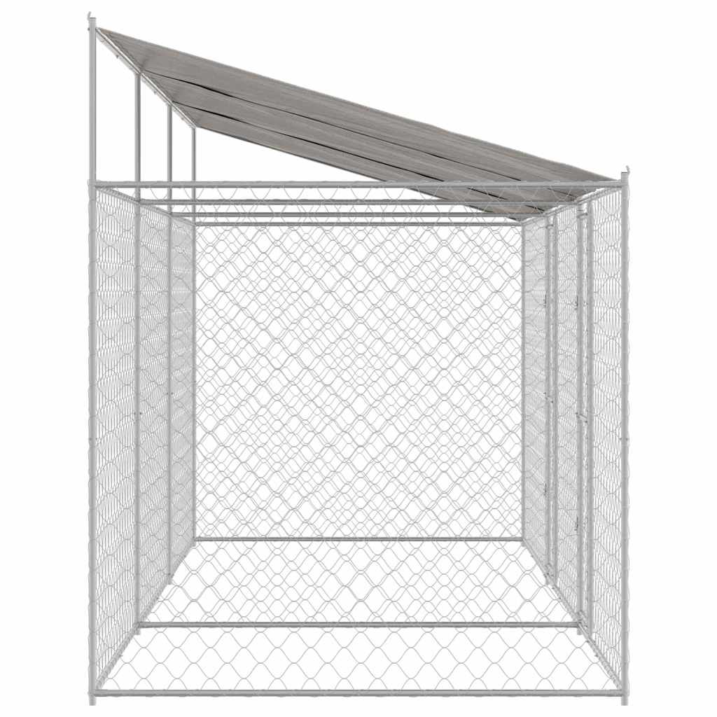 Dog Cage with Roof Silver 600 x 200 x 256 cm Steel and PE